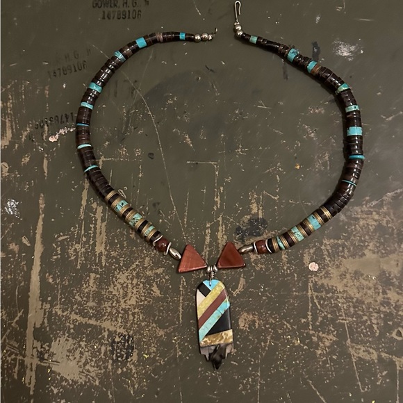 Hand Crafted Jewelry - Hand Crafted “One of a Kind” ShellTurquoise/Tiger Eye & Sterling Silver Necklace